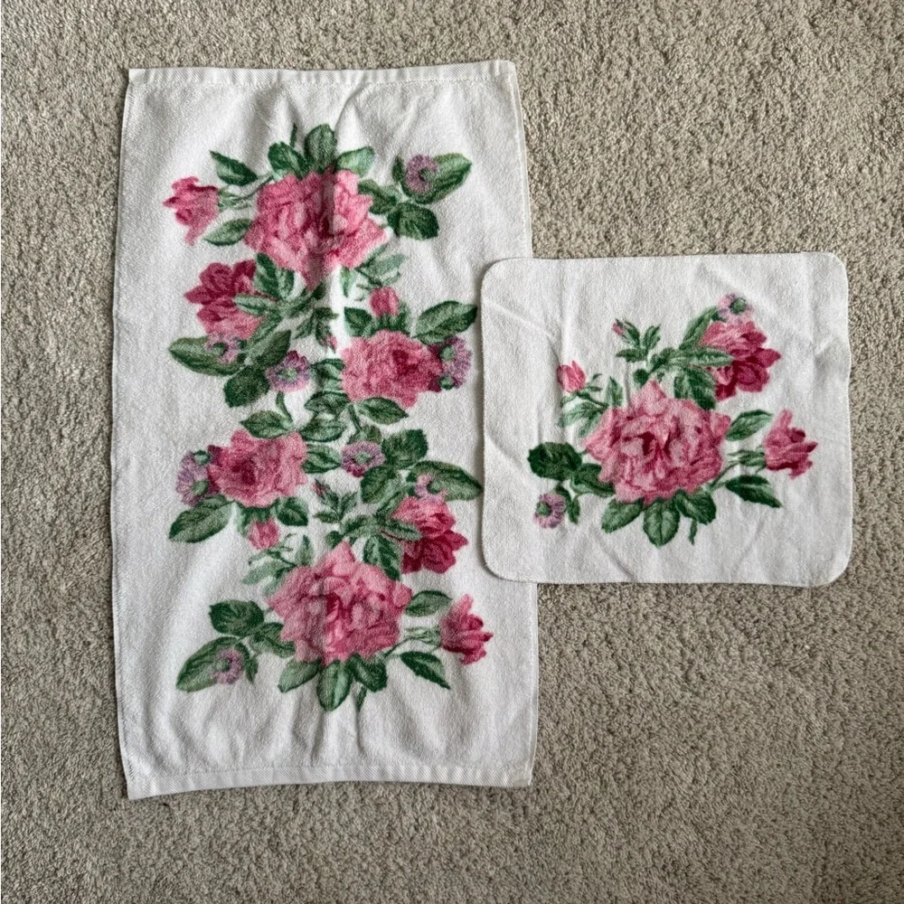 Vintage Martex Liberty of London Pink and Green Floral Set of Towels
